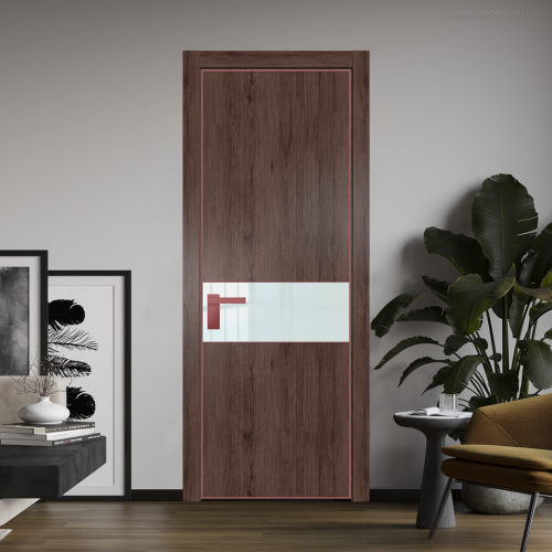 Межкомнатная дверь ProfilDoors 17NA Дуб Тобакко профиль Красный антрацит вставка Lacobel Белый лак
