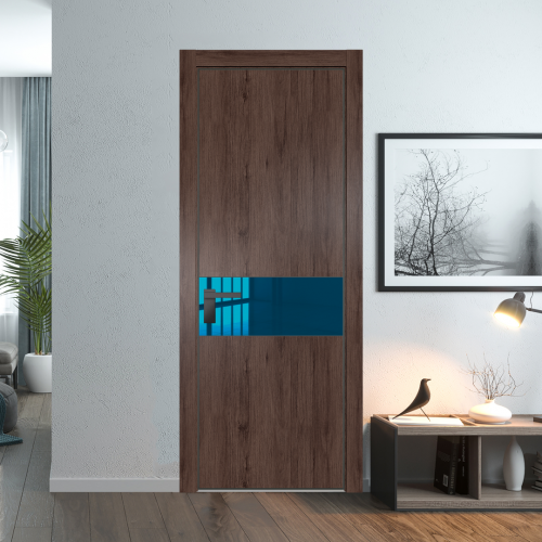 Межкомнатная дверь ProfilDoors 17NA Дуб Тобакко профиль Серая Ночь вставка Зеркало Blue