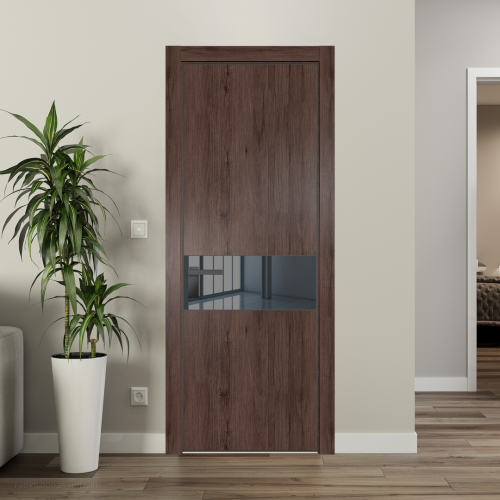 Межкомнатная дверь ProfilDoors 17NA Дуб Тобакко профиль Серая Ночь вставка Зеркало Grey