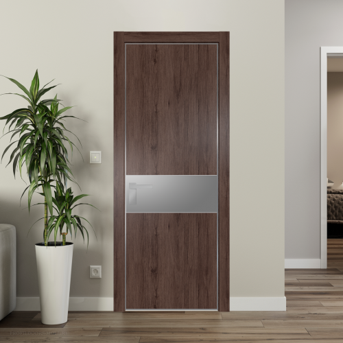 Межкомнатная дверь ProfilDoors 17NA Дуб Тобакко профиль Серебро вставка Lacobel Серебряный лак