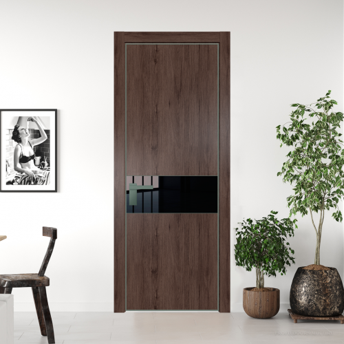 Межкомнатная дверь ProfilDoors 17NA Дуб Тобакко профиль Зеленый воск вставка Lacobel Черный лак