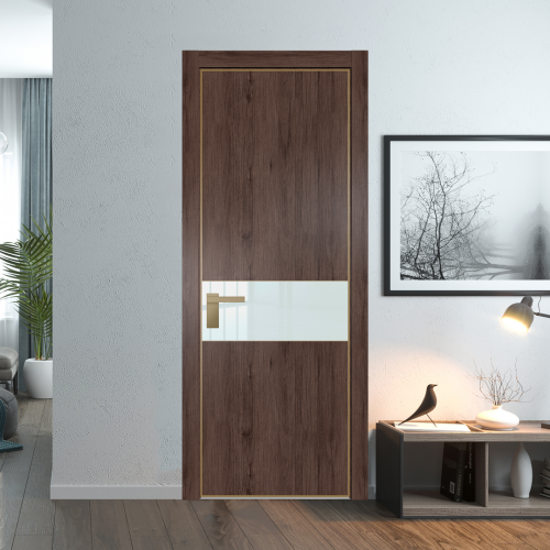 Межкомнатная дверь ProfilDoors 17NA Дуб Тобакко профиль Золото вставка Lacobel Белый лак