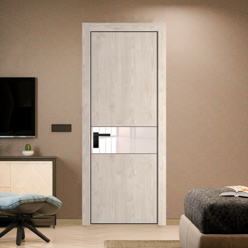 Межкомнатная дверь ProfilDoors 17NA Каштан светлый профиль Черный матовый вставка Lacobel Перламутровый лак