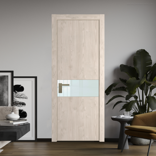Межкомнатная дверь ProfilDoors 17NA Каштан светлый профиль Никель матовый вставка Lacobel Белый лак
