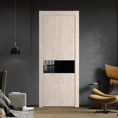 Межкомнатная дверь ProfilDoors 17NA Каштан светлый профиль Никель матовый вставка Lacobel Черный лак