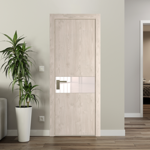 Межкомнатная дверь ProfilDoors 17NA Каштан светлый профиль Никель матовый вставка Lacobel Перламутровый лак