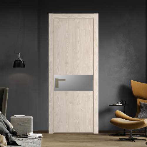Межкомнатная дверь ProfilDoors 17NA Каштан светлый профиль Никель матовый вставка Lacobel Серебряный лак