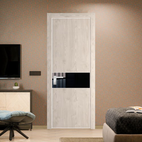 Межкомнатная дверь ProfilDoors 17NA Каштан светлый профиль Вайт вставка Lacobel Черный лак