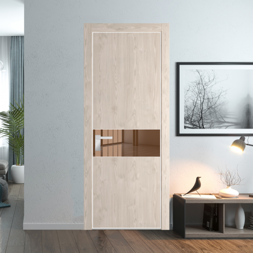 Межкомнатная дверь ProfilDoors 17NA Каштан светлый профиль Вайт вставка Зеркало Bronza
