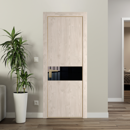 Межкомнатная дверь ProfilDoors 17NA Каштан светлый профиль Золото вставка Lacobel Черный лак