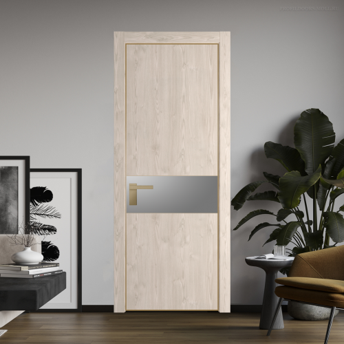 Межкомнатная дверь ProfilDoors 17NA Каштан светлый профиль Золото вставка Lacobel Серебряный лак