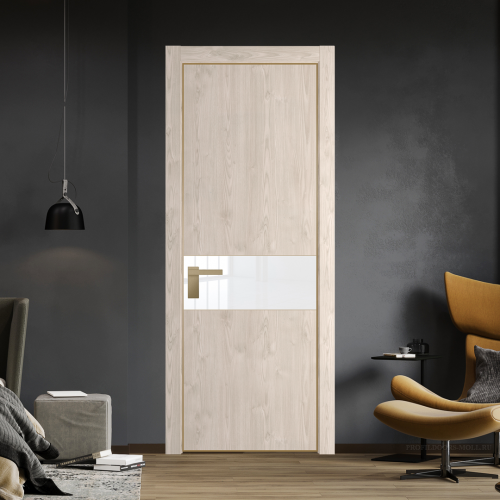 Межкомнатная дверь ProfilDoors 17NA Каштан светлый профиль Золото вставка Лак классик