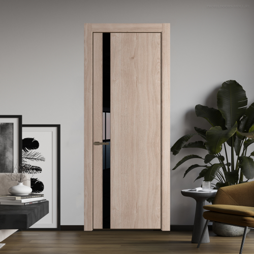 Межкомнатная дверь ProfilDoors 18NA Дуб Сонома профиль Деорэ вставка Lacobel Черный лак