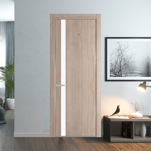 Межкомнатная дверь ProfilDoors 18NA Дуб Сонома профиль Серебро вставка Монохром белый просветленный