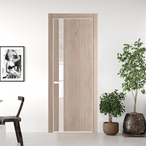 Межкомнатная дверь ProfilDoors 18NA Дуб Сонома профиль Вайт вставка Lacobel Перламутровый лак