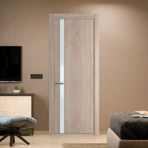 Межкомнатная дверь ProfilDoors 18NA Дуб Сонома профиль Зеленый воск вставка Lacobel Белый лак