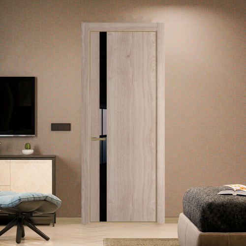 Межкомнатная дверь ProfilDoors 18NA Дуб Сонома профиль Золото вставка Lacobel Черный лак