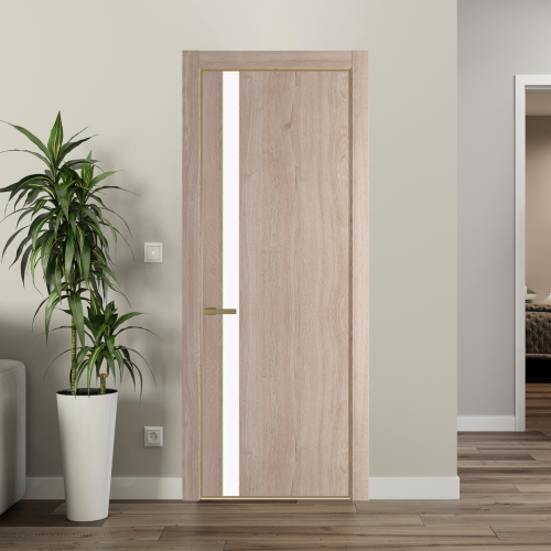 Межкомнатная дверь ProfilDoors 18NA Дуб Сонома профиль Золото вставка Монохром белый просветленный