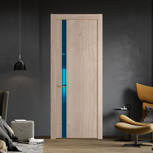 Межкомнатная дверь ProfilDoors 18NA Дуб Сонома профиль Золото вставка Зеркало Blue