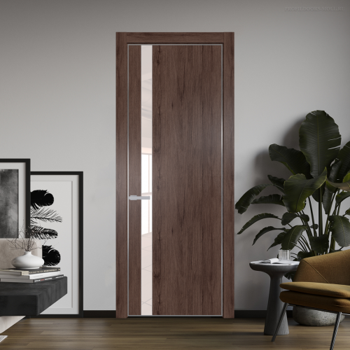Межкомнатная дверь ProfilDoors 18NA Дуб Тобакко профиль Серебро вставка Lacobel Перламутровый лак