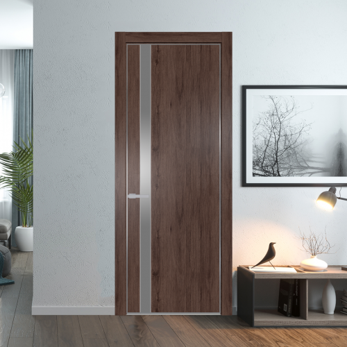 Межкомнатная дверь ProfilDoors 18NA Дуб Тобакко профиль Серебро вставка Lacobel Серебряный лак