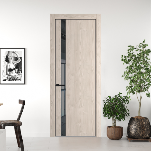 Межкомнатная дверь ProfilDoors 18NA Каштан светлый профиль Черный матовый вставка Зеркало Grey