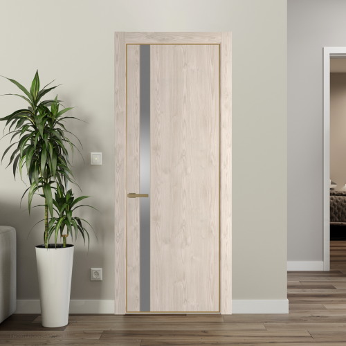 Межкомнатная дверь ProfilDoors 18NA Каштан светлый профиль Золото вставка Lacobel Серебряный лак