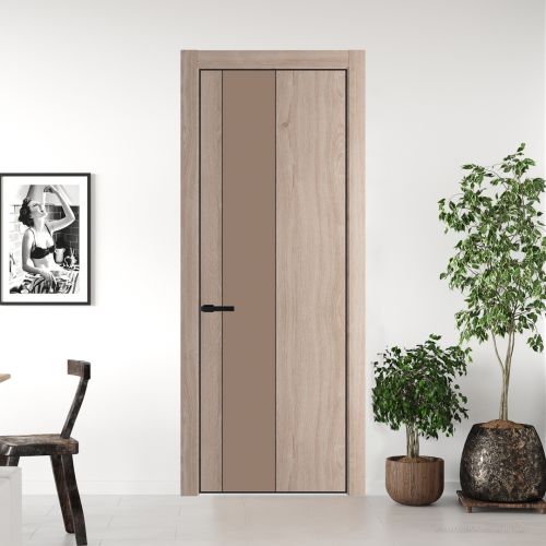 Межкомнатная дверь ProfilDoors 19NA Дуб Сонома профиль Черный матовый вставка Монохром капучино