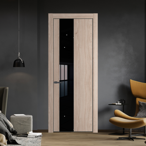 Межкомнатная дверь ProfilDoors 19NA Дуб Сонома профиль Серая Ночь вставка Lacobel Черный лак