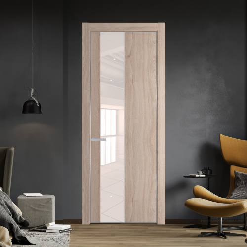 Межкомнатная дверь ProfilDoors 19NA Дуб Сонома профиль Серебро вставка Lacobel Перламутровый лак