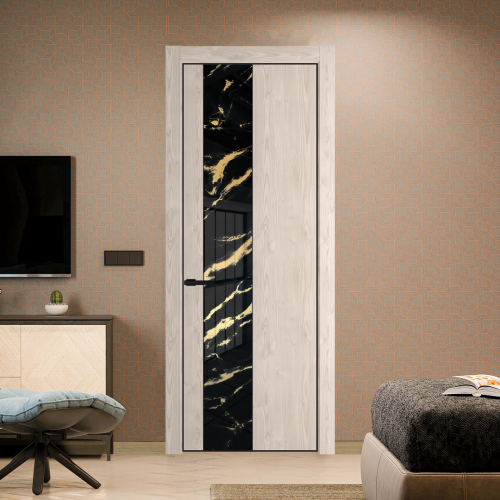 Межкомнатная дверь ProfilDoors 19NA Каштан светлый профиль Черный матовый вставка Нефи черный узор золото
