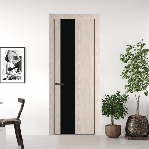 Межкомнатная дверь ProfilDoors 19NA Каштан светлый профиль Серая Ночь вставка Монохром черный