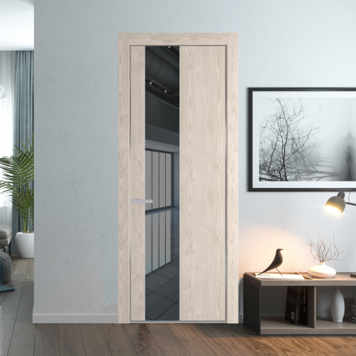 Межкомнатная дверь ProfilDoors 19NA Каштан светлый профиль Серебро вставка Зеркало Grey