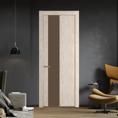 Межкомнатная дверь ProfilDoors 19NA Каштан светлый профиль Золото вставка Монохром гляссе
