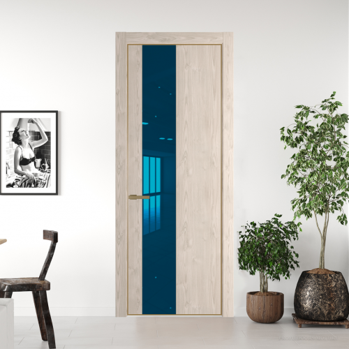 Межкомнатная дверь ProfilDoors 19NA Каштан светлый профиль Золото вставка Зеркало Blue