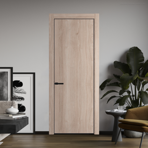 Межкомнатная дверь ProfilDoors 1NA Дуб Сонома профиль Черный матовый вставка Глухая