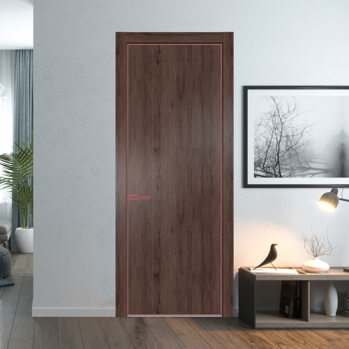 Межкомнатная дверь ProfilDoors 1NA Дуб Тобакко профиль Красный антрацит вставка Глухая