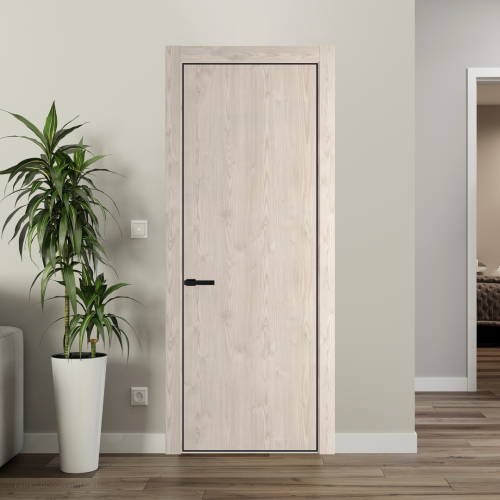 Межкомнатная дверь ProfilDoors 1NA Каштан светлый профиль Черный матовый вставка Глухая