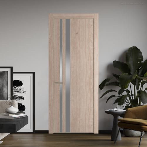Межкомнатная дверь ProfilDoors 20NA Дуб Сонома профиль Никель матовый вставка Lacobel Серебряный лак