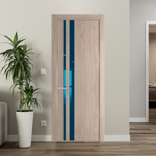 Межкомнатная дверь ProfilDoors 20NA Дуб Сонома профиль Серебро вставка Зеркало Blue