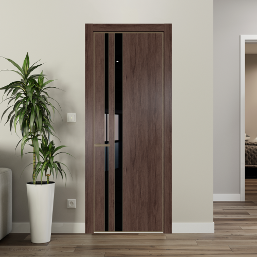 Межкомнатная дверь ProfilDoors 20NA Дуб Тобакко профиль Шампань вставка Lacobel Черный лак