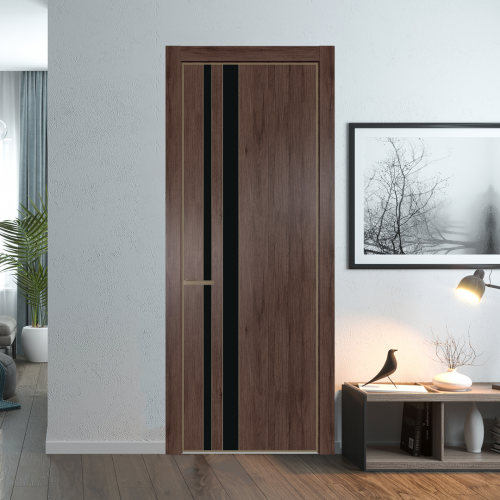 Межкомнатная дверь ProfilDoors 20NA Дуб Тобакко профиль Шампань вставка Монохром черный
