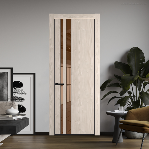 Межкомнатная дверь ProfilDoors 20NA Каштан светлый профиль Черный матовый вставка Зеркало Bronza