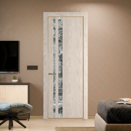 Межкомнатная дверь ProfilDoors 20NA Каштан светлый профиль Золото вставка Атриум серебро