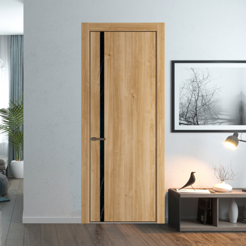 Межкомнатная дверь ProfilDoors 21NA Дуб Карамель профиль Деорэ вставка Неро мрамор