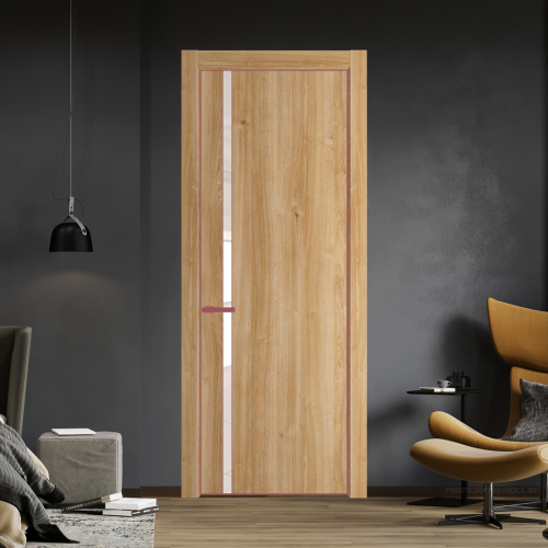 Межкомнатная дверь ProfilDoors 21NA Дуб Карамель профиль Красный антрацит вставка Lacobel Перламутровый лак