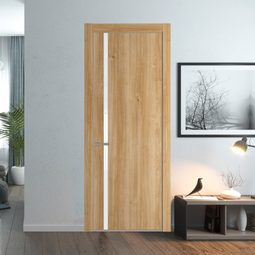 Межкомнатная дверь ProfilDoors 21NA Дуб Карамель профиль Никель матовый вставка Лак классик