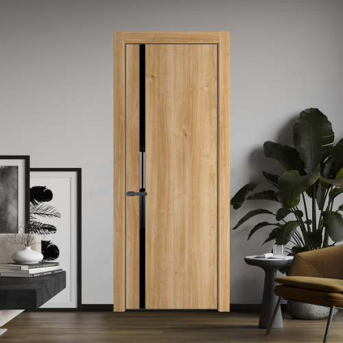 Межкомнатная дверь ProfilDoors 21NA Дуб Карамель профиль Серая Ночь вставка Lacobel Черный лак