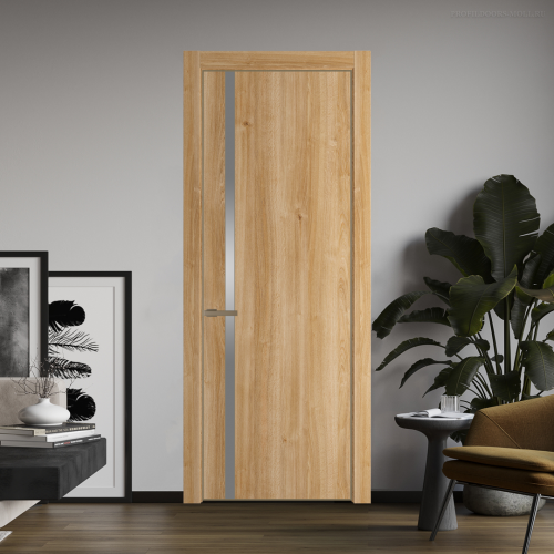 Межкомнатная дверь ProfilDoors 21NA Дуб Карамель профиль Шампань вставка Lacobel Серебряный лак