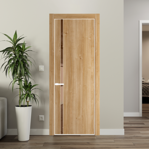 Межкомнатная дверь ProfilDoors 21NA Дуб Карамель профиль Вайт вставка Зеркало Bronza